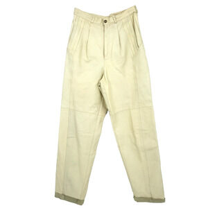 Suzelle Leather Pants Womens 10 Ivory Pleated Lined High Rise Pockets Vintage